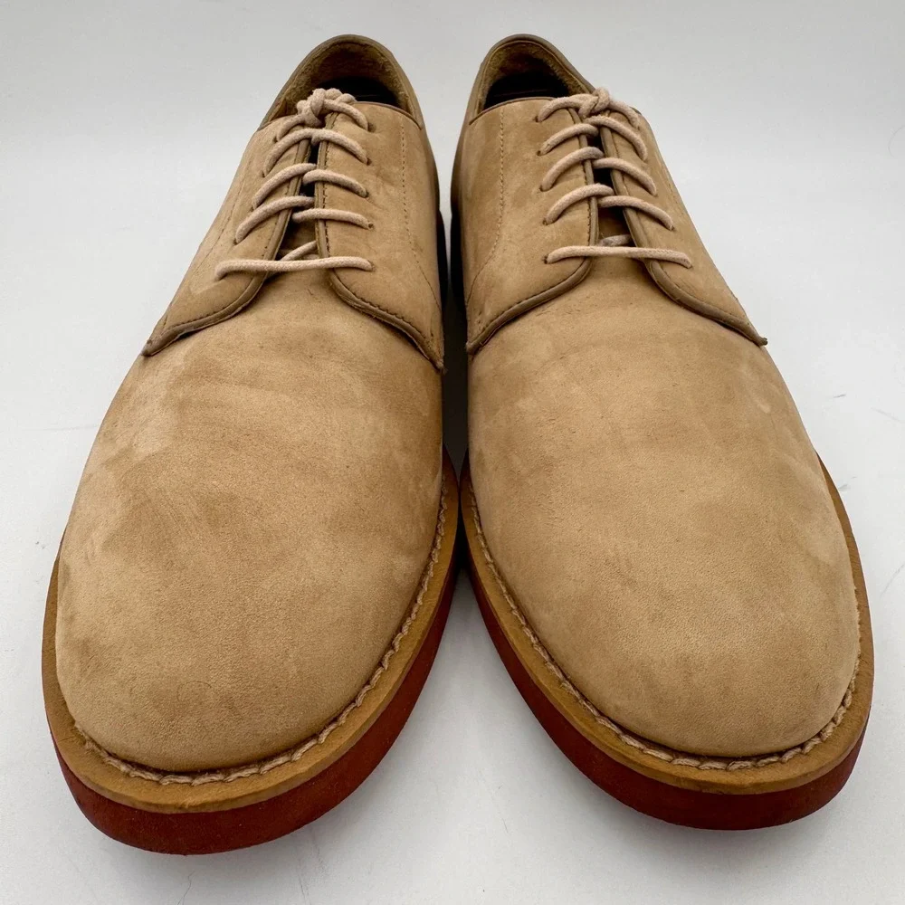 Brooks Brothers 346 Tan Nubuck Leather Oxford Red Brick Sole Buck Shoes Men 9.5D